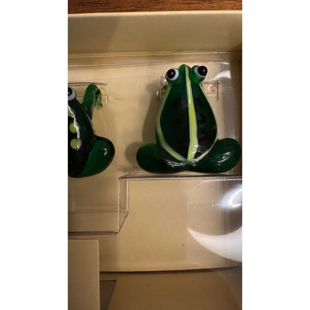 Discontinued Pier 1 Glass Frog Drink Charms Set of 4 in Original Box